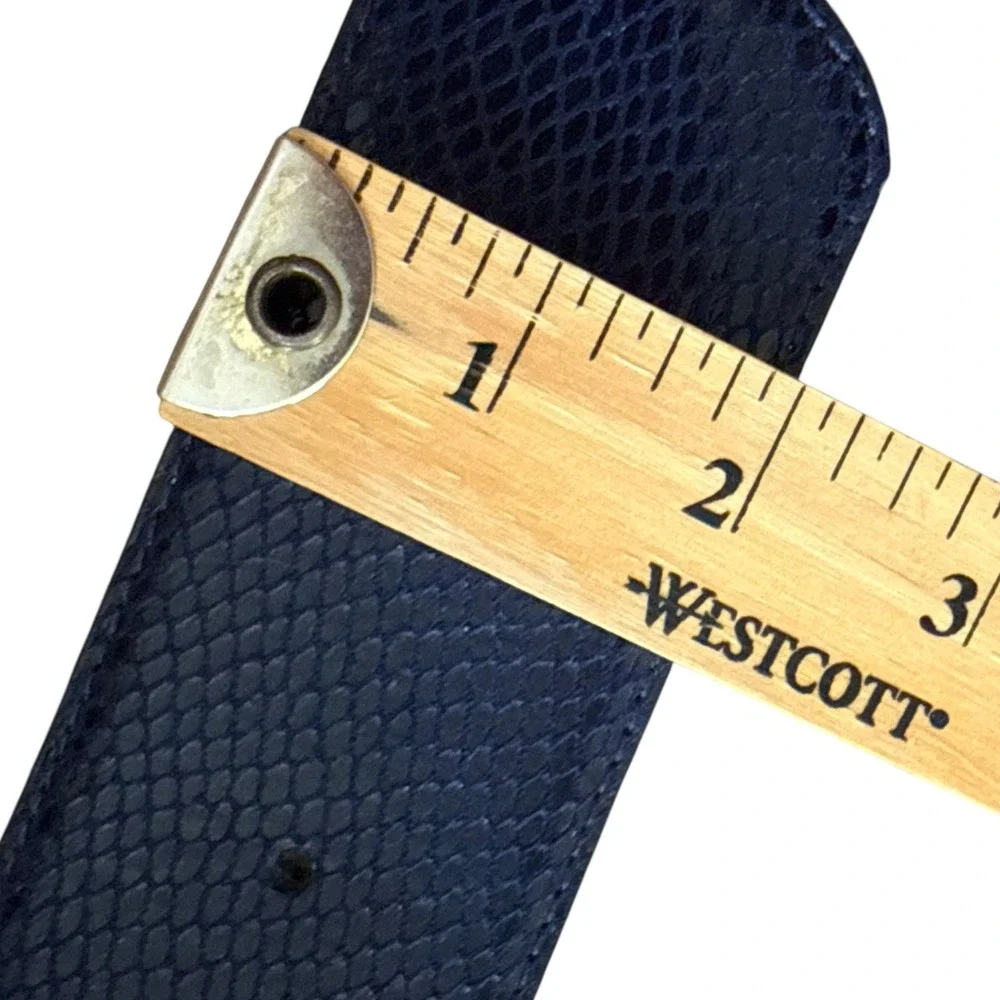 White House Black Market Genuine Leather Snake Embossed Navy Belt Silver‎ Buckle